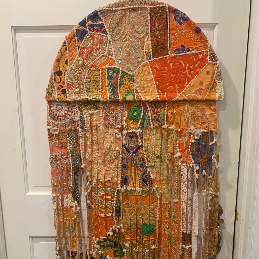 Indian Marketplace/BOHO Wall Hanging Patchwork/Embroidered NEW Orange/Multicolor
